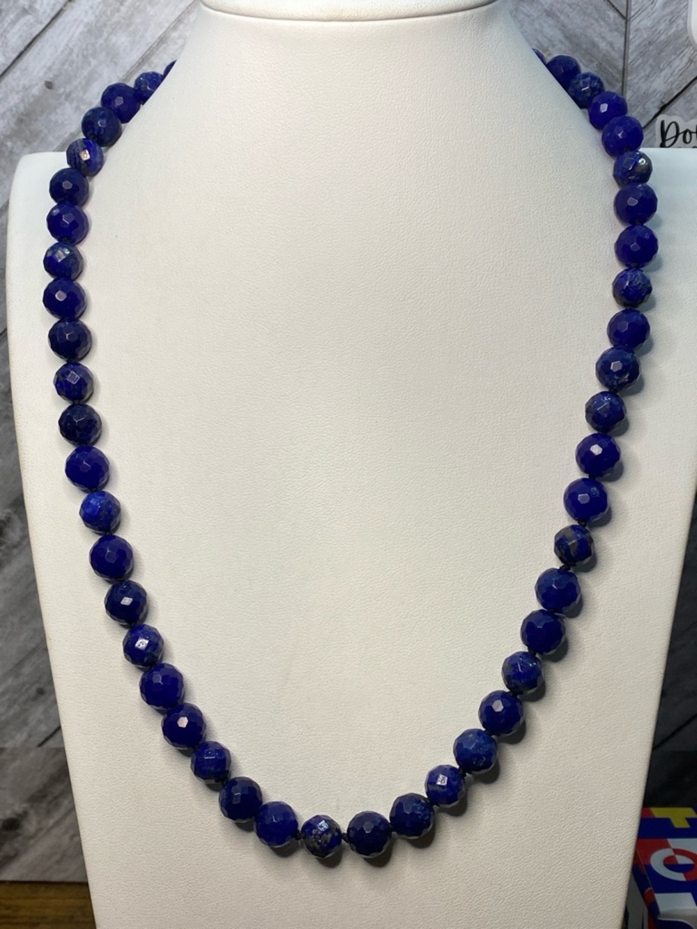 Facetd Lapis Lazuli 10 mm hand knotted 22 inch necklace Aprilsplace - Picture 6 of 9